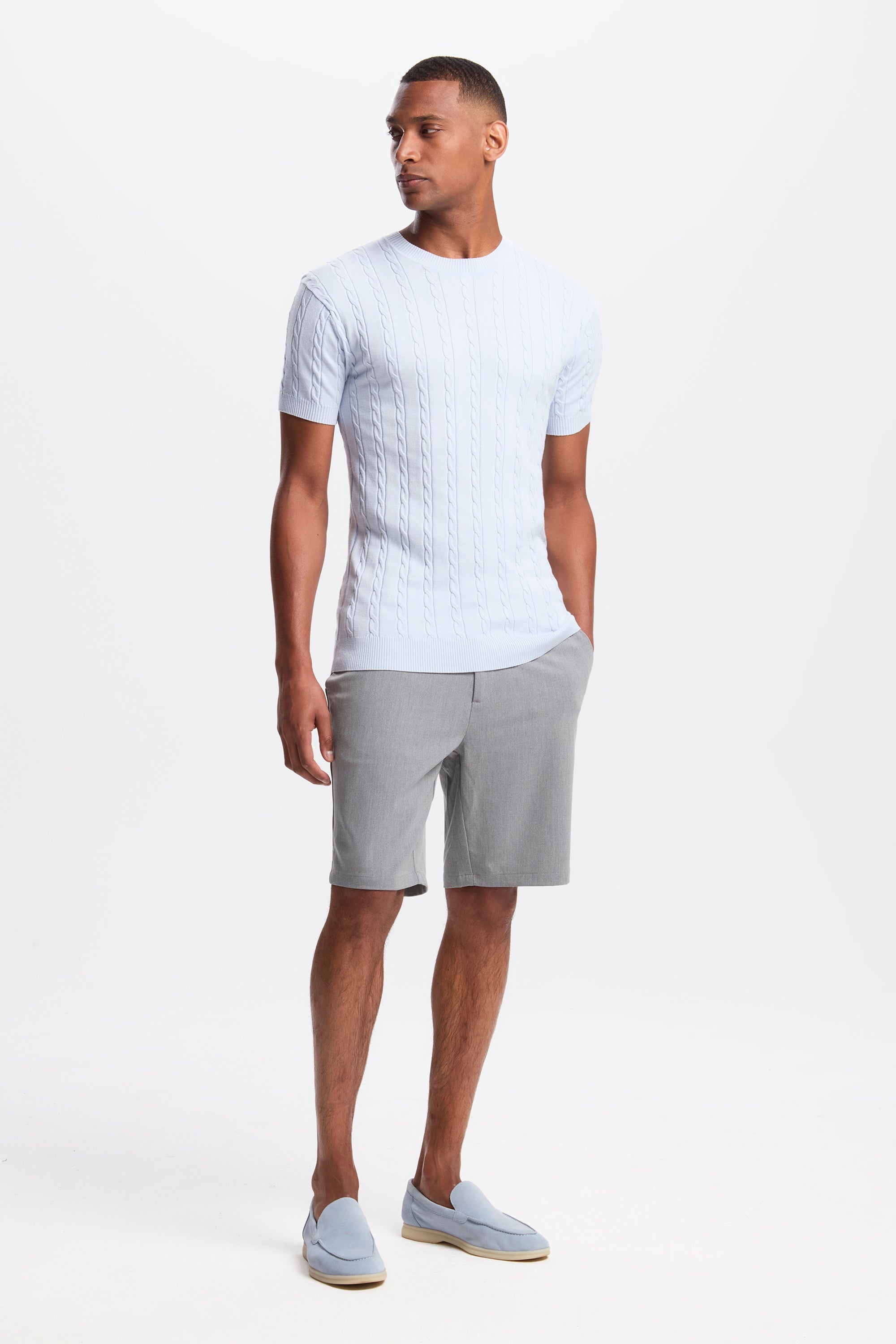 THE CABLE SHORT SLEEVE T-SHIRT - Mild Blue