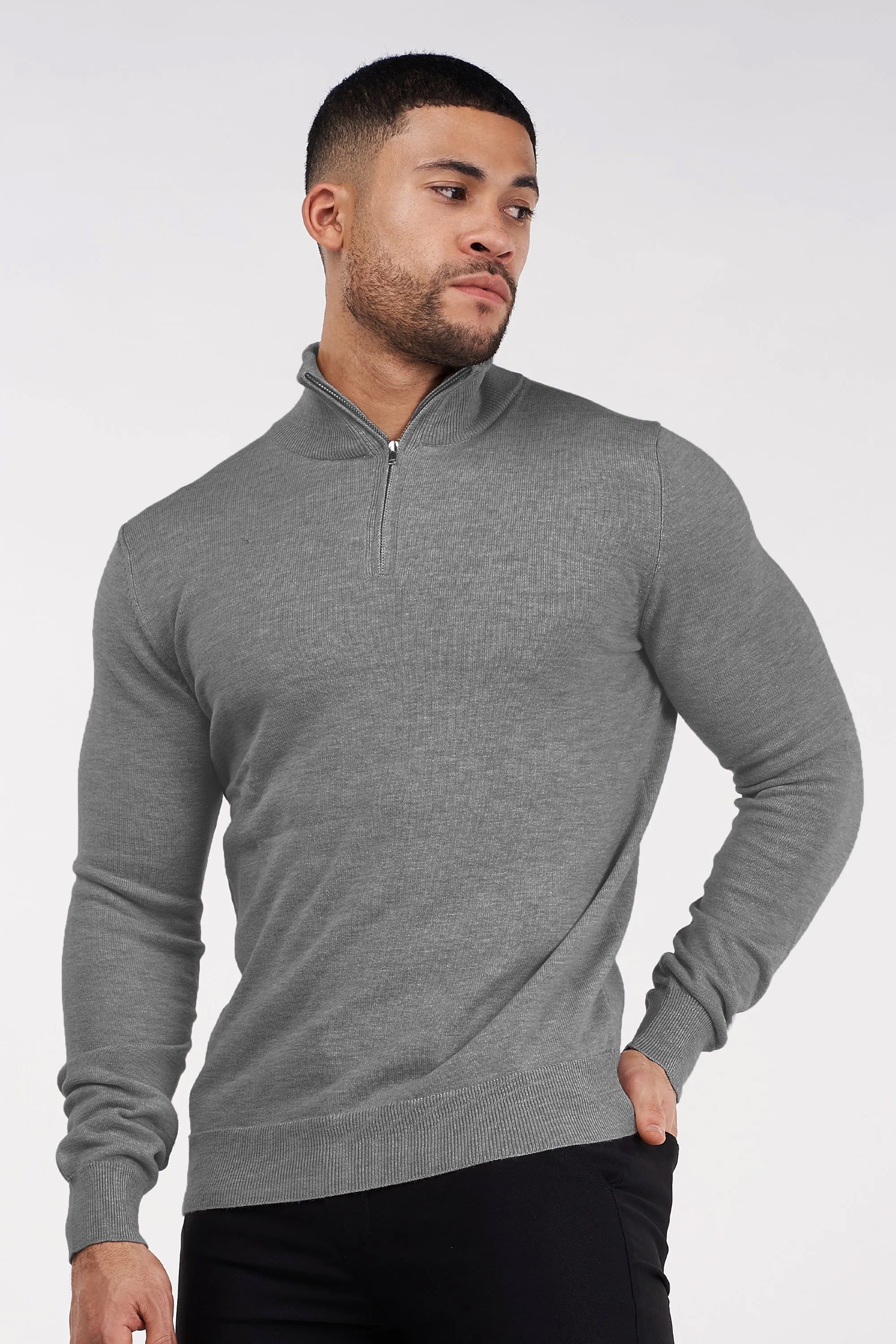 THE SANTONI HALF ZIP SWEATER - STORM GREY