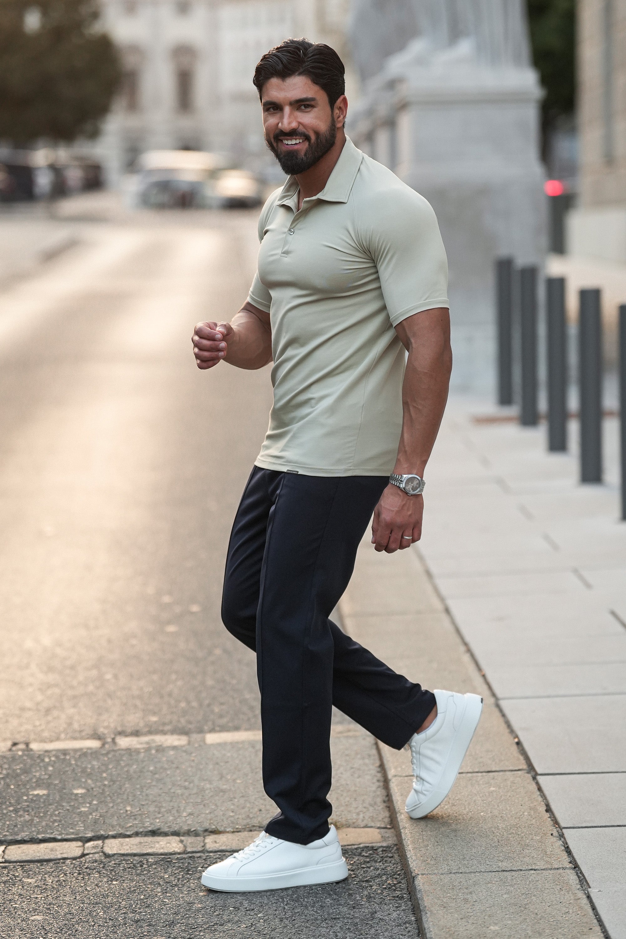 THE MUSCLE BUTTON POLO - PURE STONE