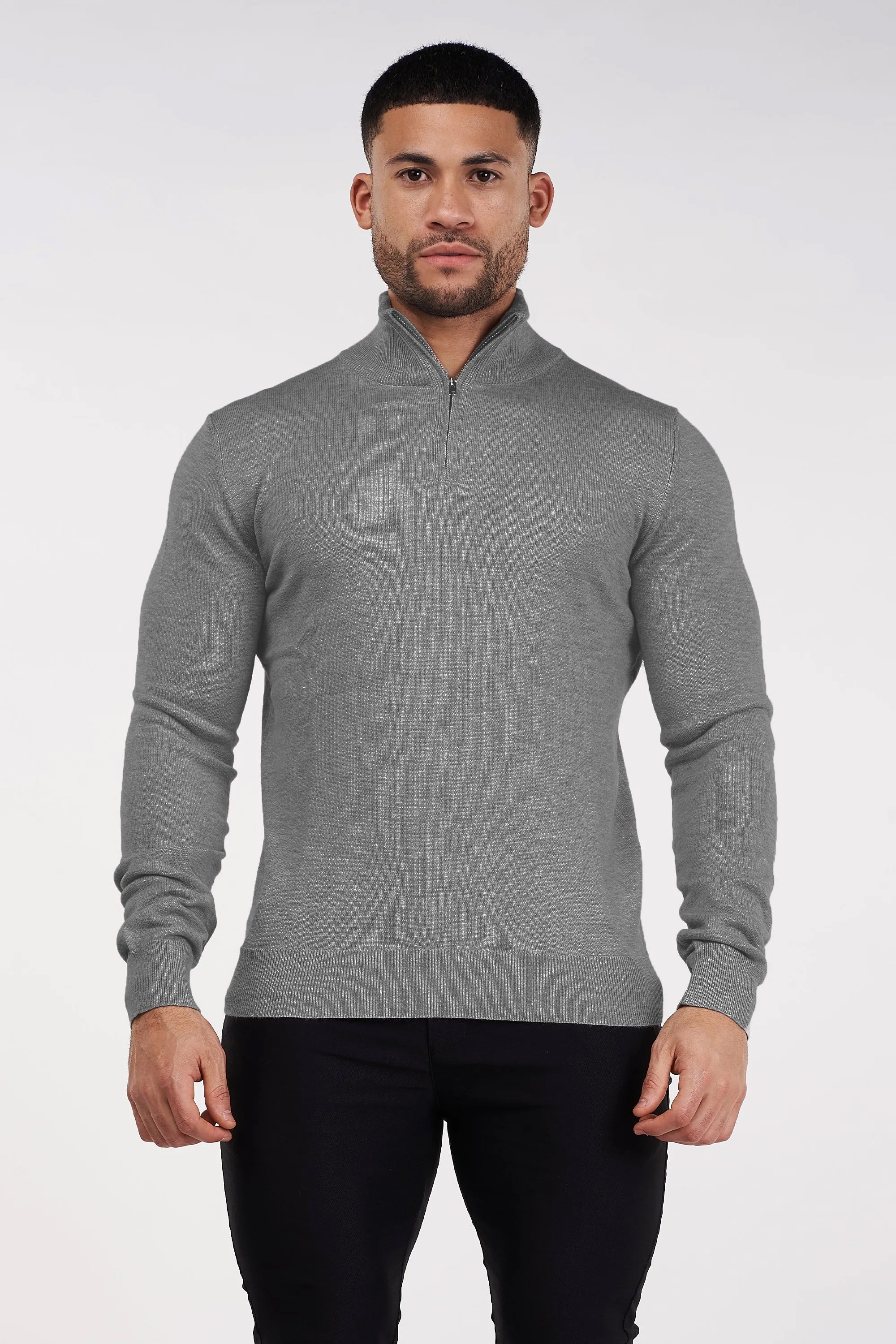 THE SANTONI HALF ZIP SWEATER - STORM GREY