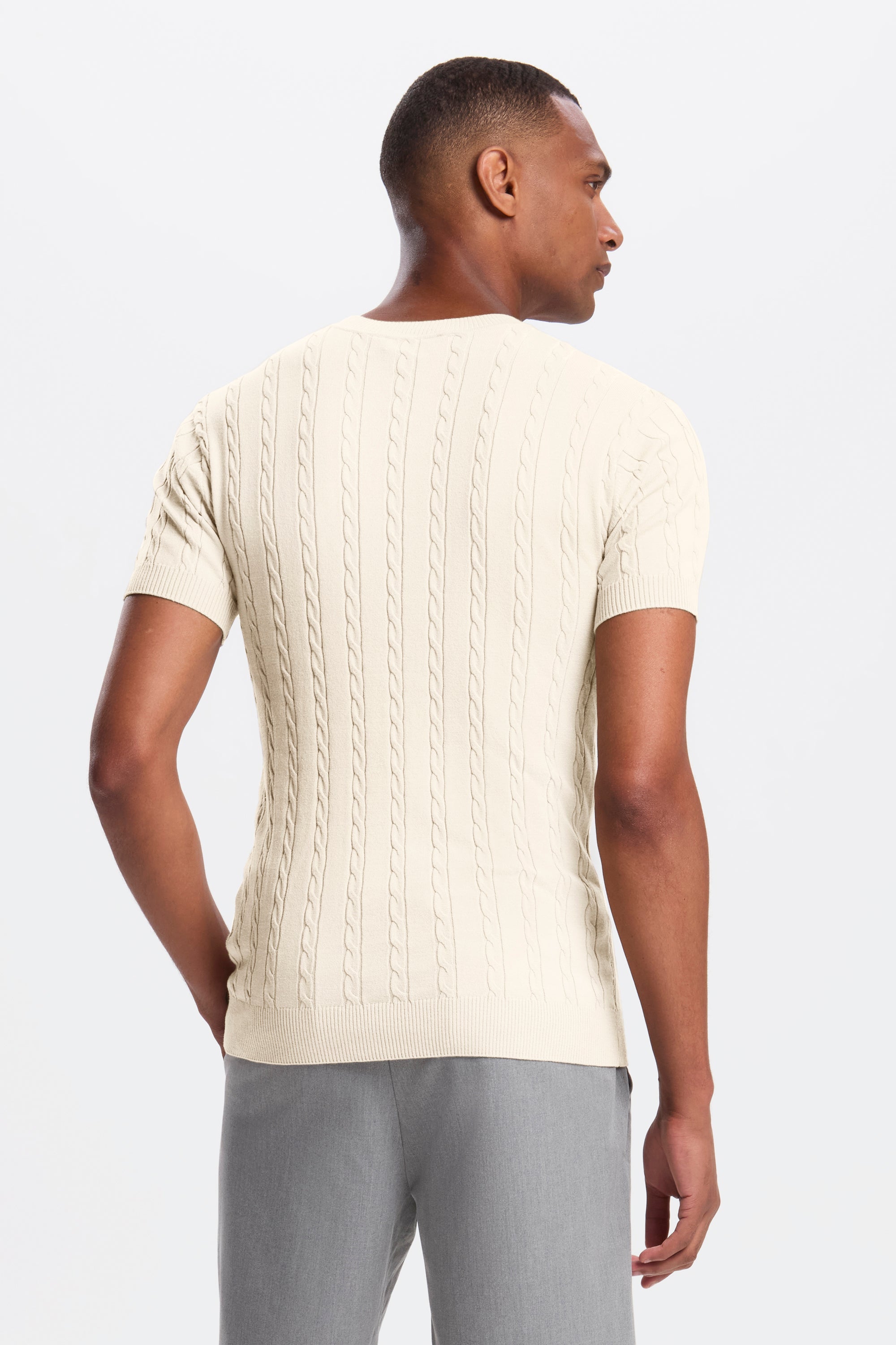 THE CABLE SHORT SLEEVE T-SHIRT - Oat Milk