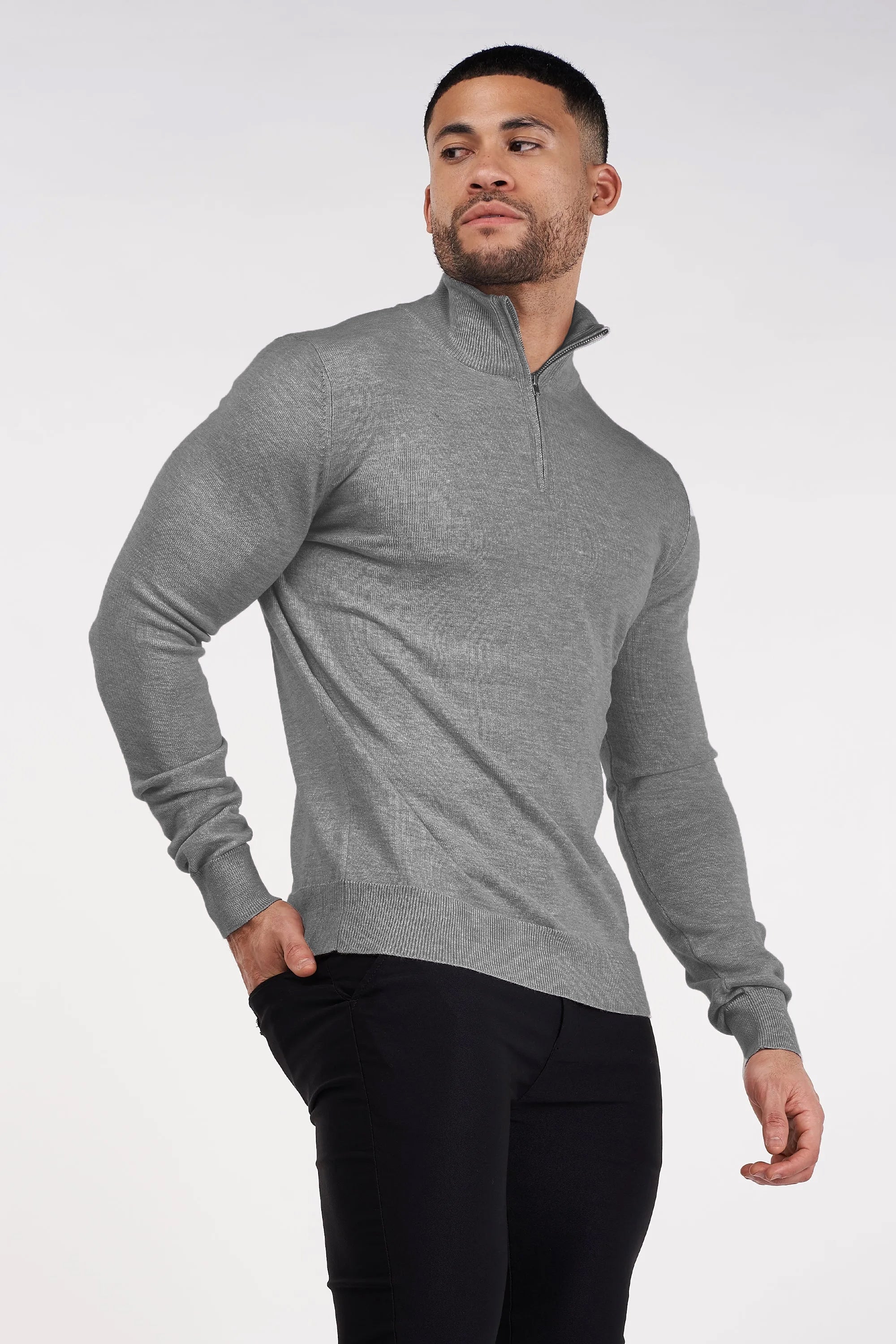 THE SANTONI HALF ZIP SWEATER - STORM GREY