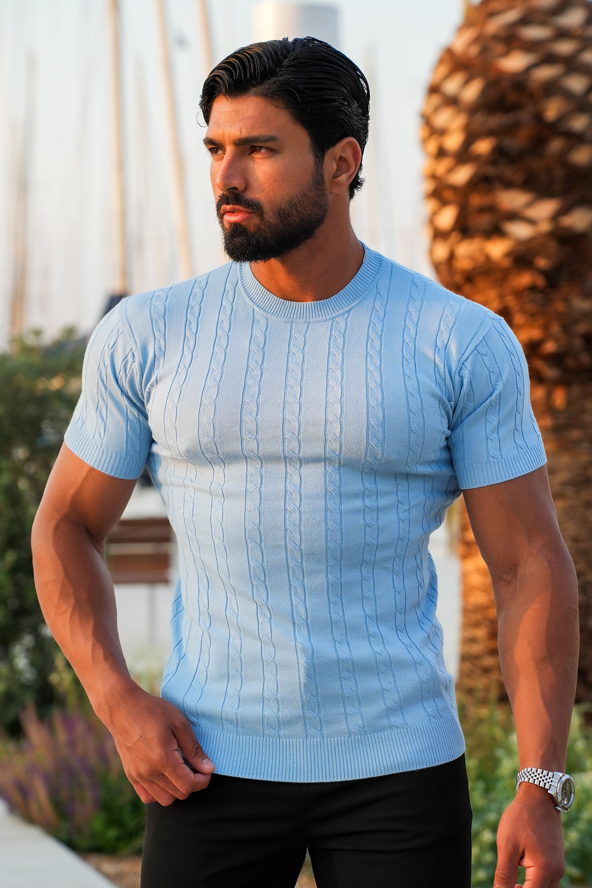 THE CABLE SHORT SLEEVE T-SHIRT - LIGHT BLUE