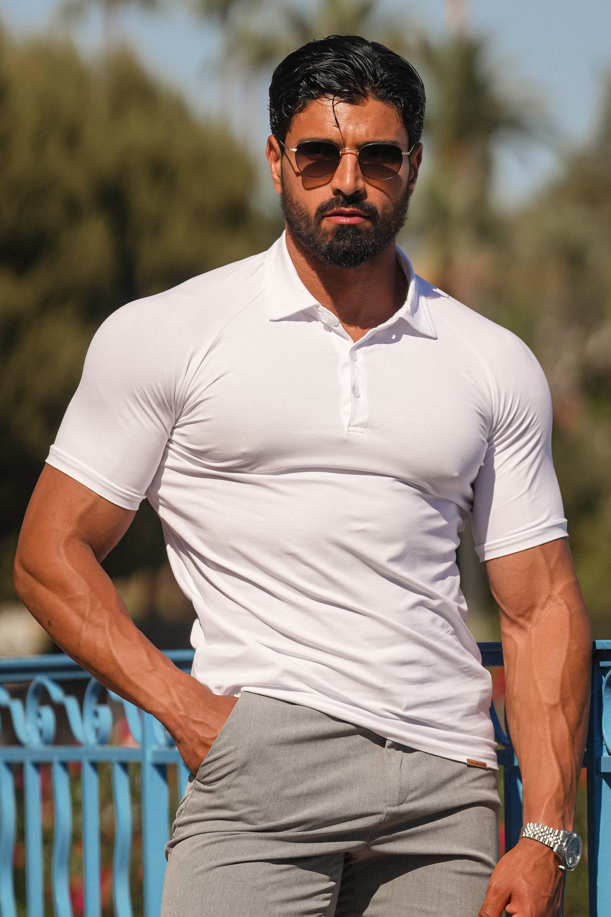 THE MUSCLE BUTTON POLO - WHITE