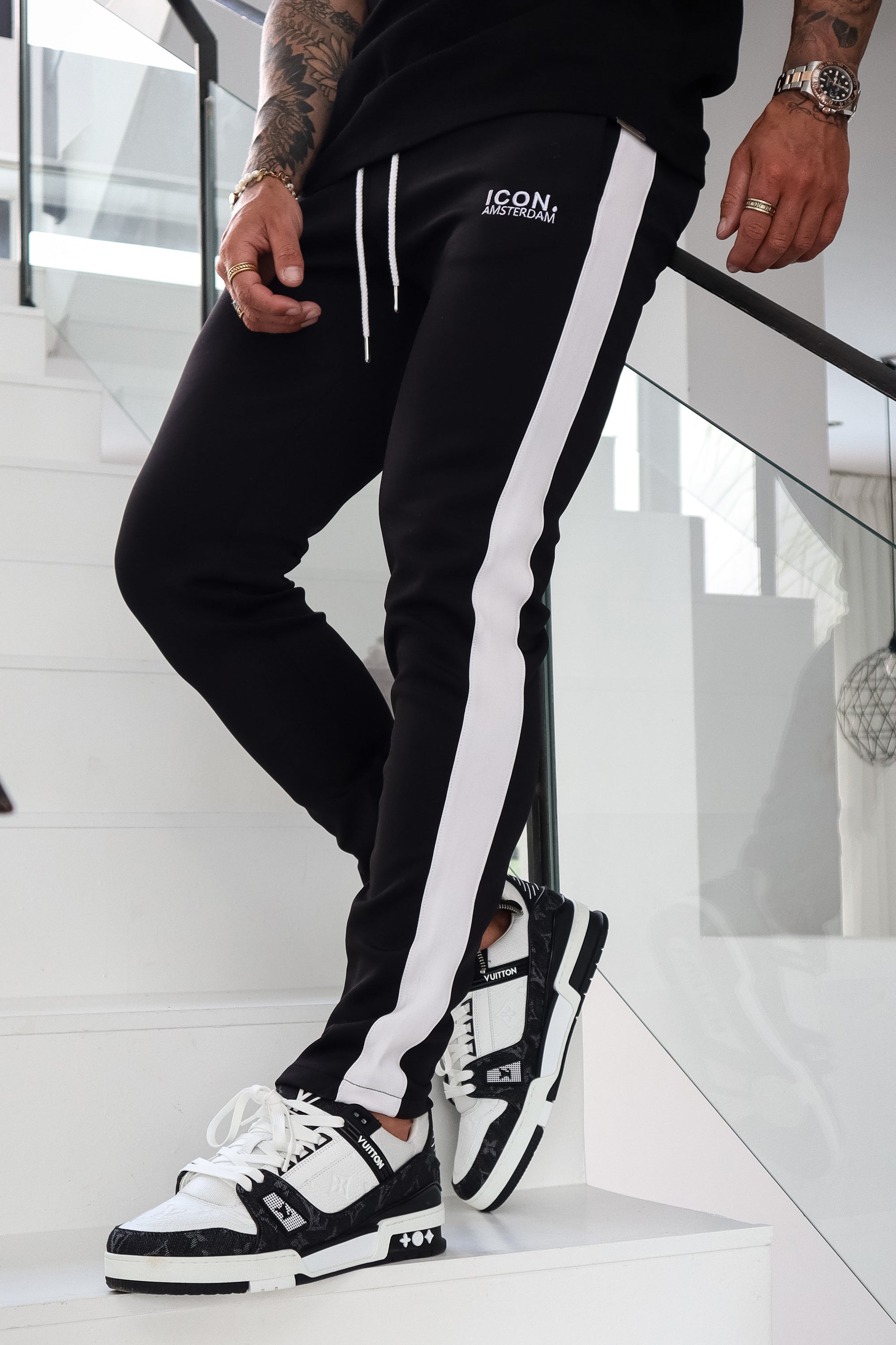 Black on black track hot sale pants