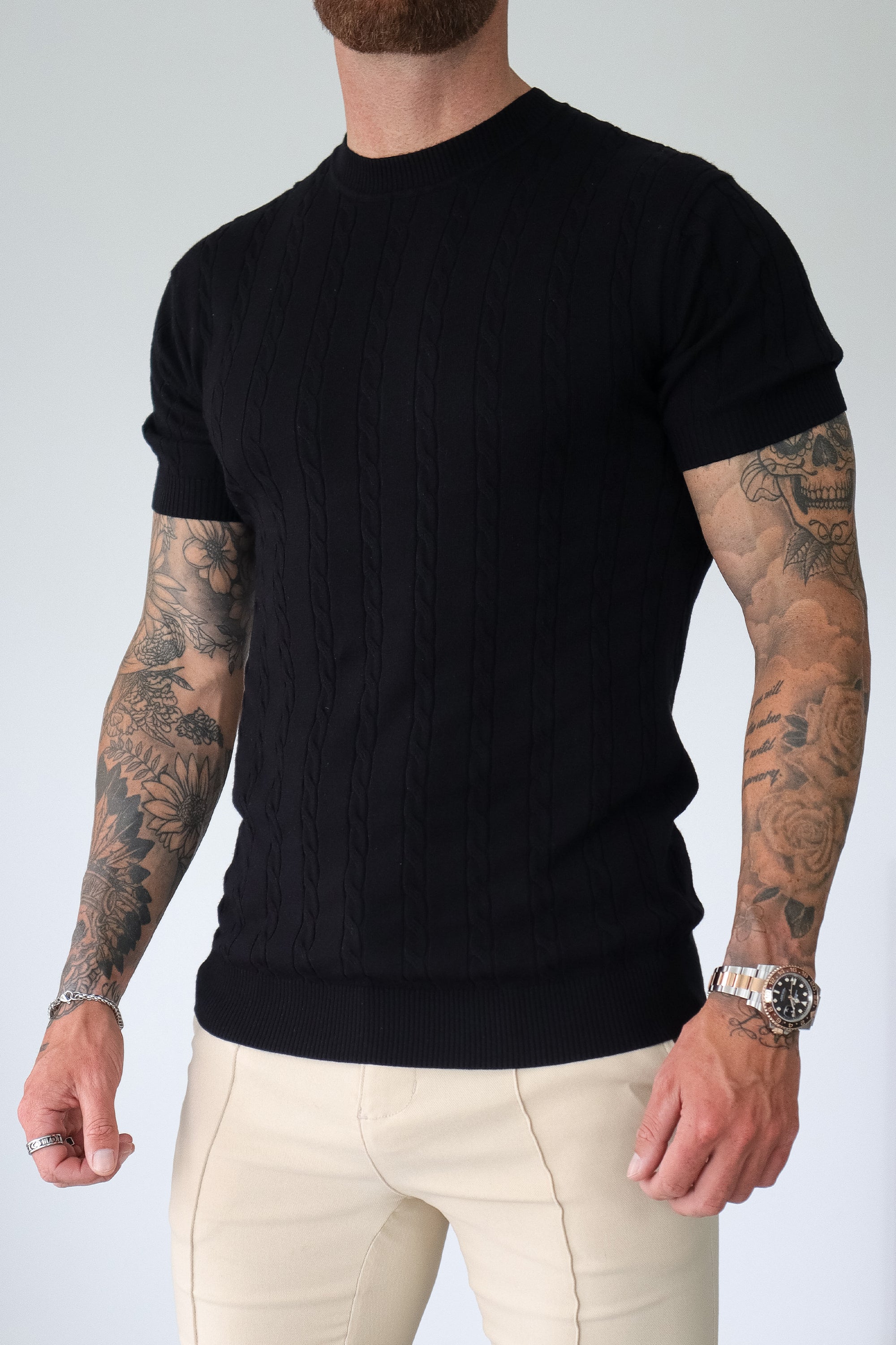 THE CABLE SHORT SLEEVE T-SHIRT - BLACK