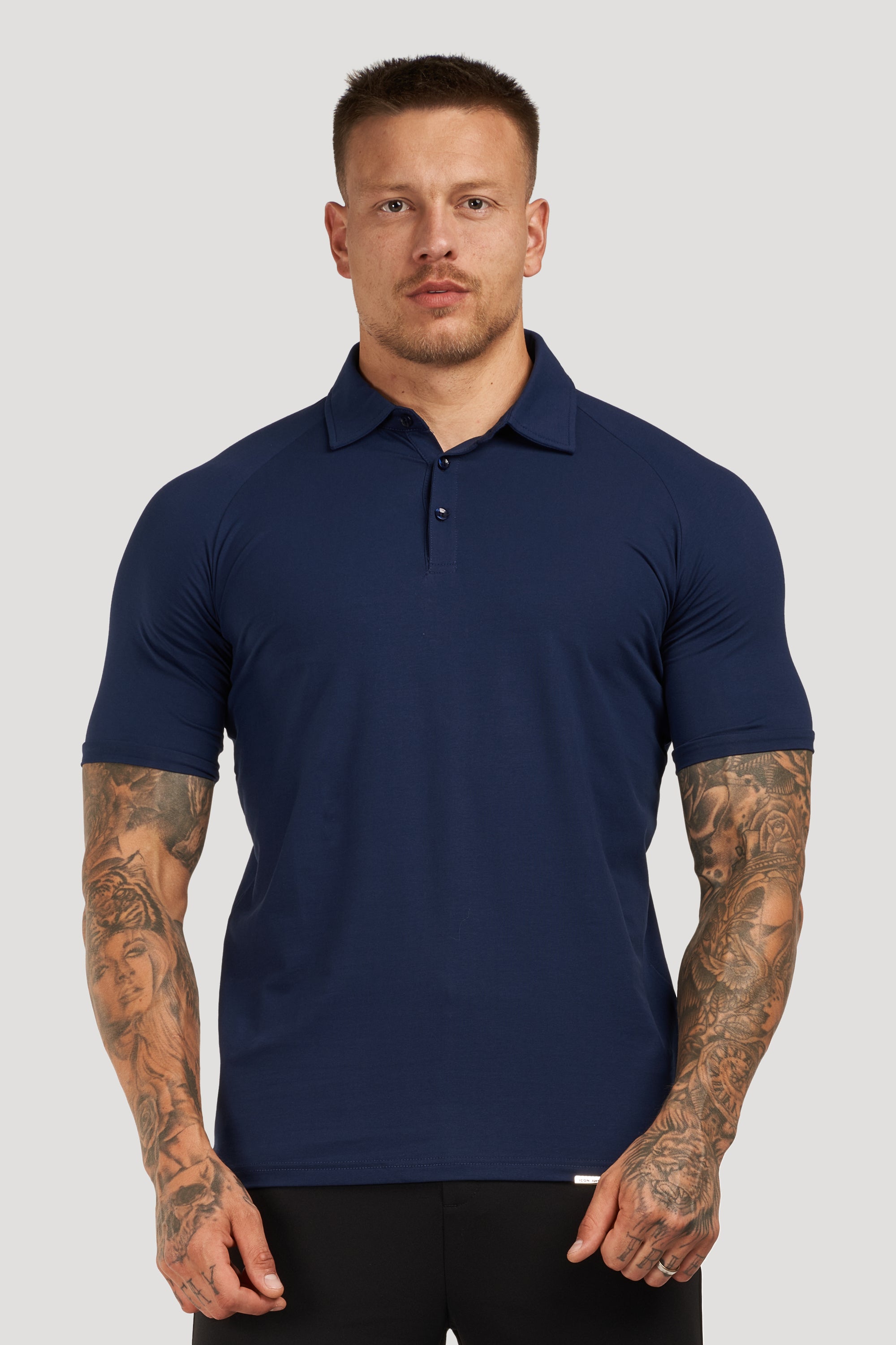 THE MUSCLE BUTTON POLO - DUNKELBLAU