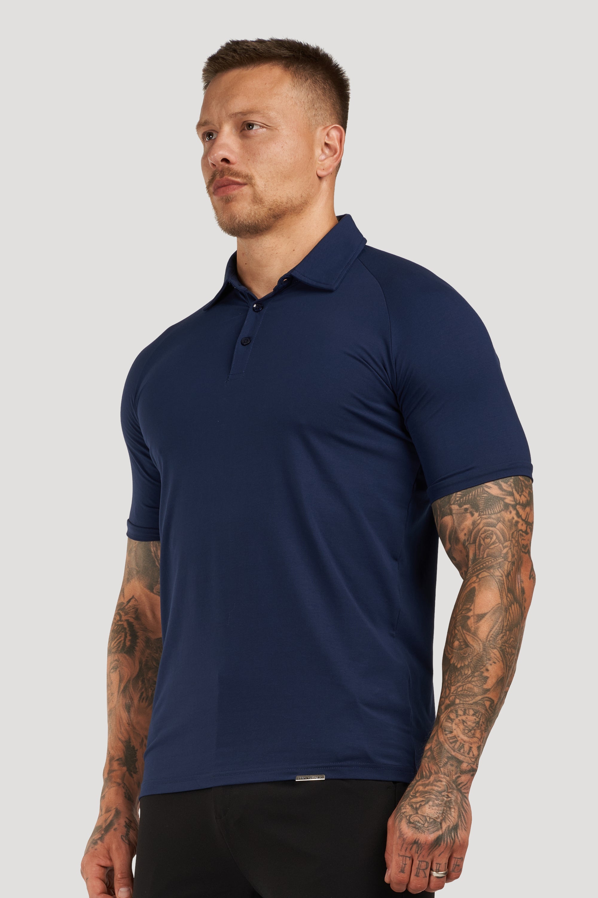 THE MUSCLE BUTTON POLO - CIEMNONIEBIESKI