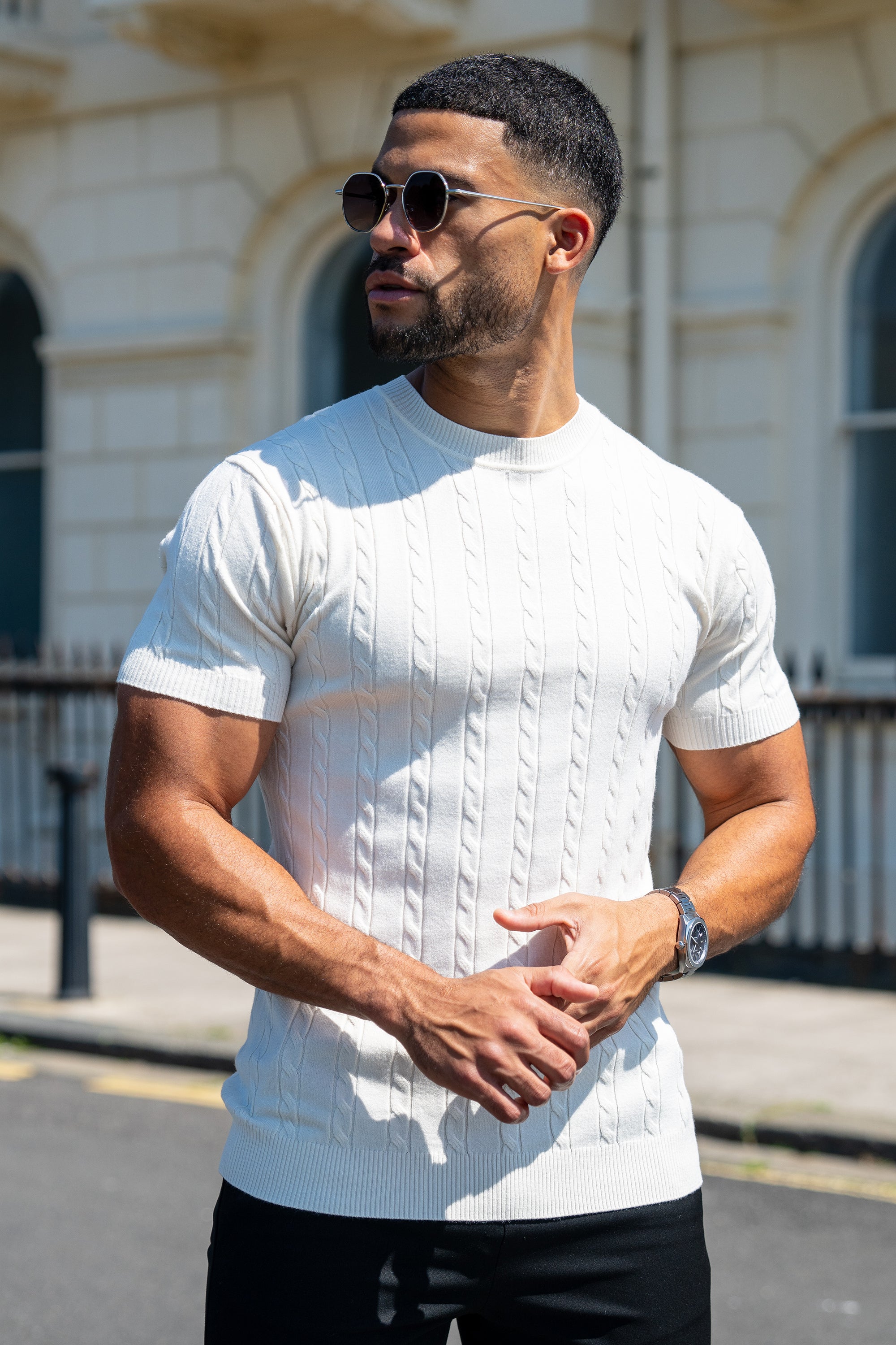 THE CABLE SHORT SLEEVE T-SHIRT - OAT MILK